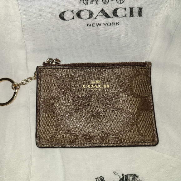 Coach Brown Monogram Skinny ID Holder With Zipper And Keychain - Picture 2 of 7